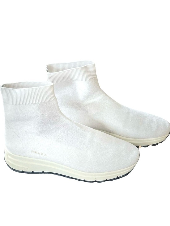 Prada Shoes - Prada White Knit Sock Trainer Boots